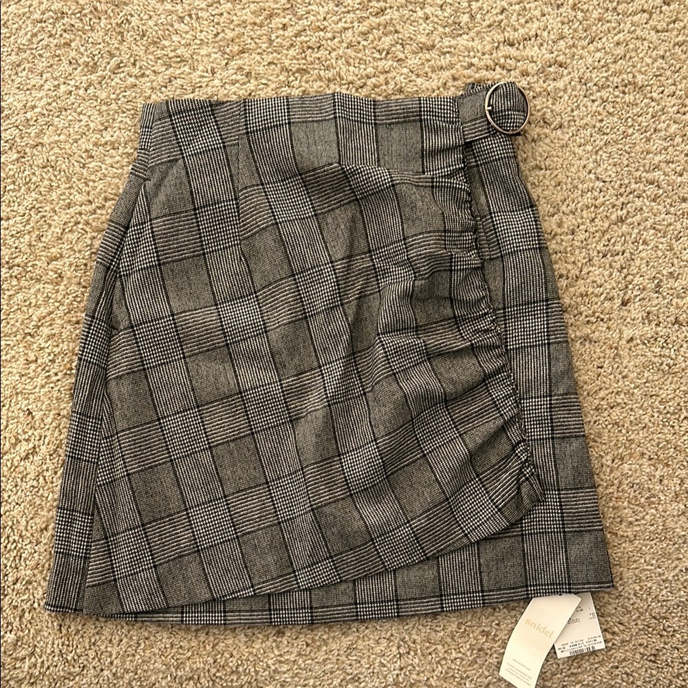 Gray and Black Ruched Wrap Mini Skirt